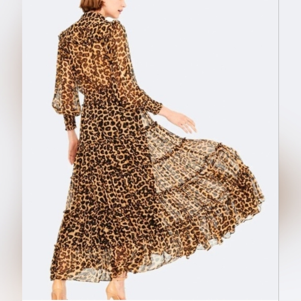 Misa Los Angeles Tigress Long Sleeve Ruffled Dress With Tie Waist & Buttons